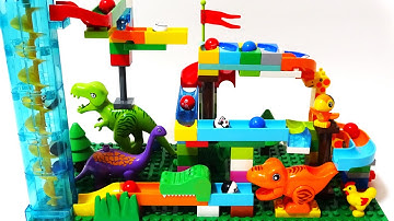 Marble Run ASMR ☆Building Blocks dinosaur Colorful Coasters 8min