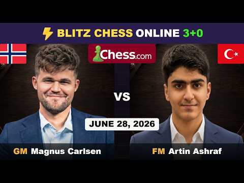 Magnus Carlsen vs FM Artin Ashraf | Blitz Chess 3+0 | ChessCom | June 28, 2026