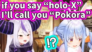 Laplus threatens Pokora for not saying "holoX" properly [ENG Subbed Hololive]