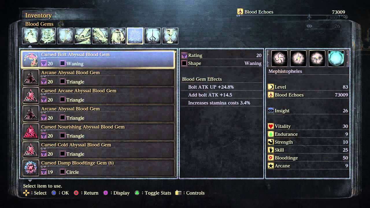 Bloodborne™ Cursed Bolt Abyssal Blood Gem YouTube