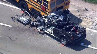 Police say a tow-truck driver was killed when an suv slammed into the
rear of empty school bus as he tended to broken down vehicle in
southeast michig...