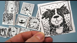 Нарисовать забавных, смешных собачек. 12 мини открыток. DIY