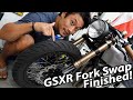 GSXR600 Forks FITTED! on a 75 CB550 - CB550 Cafe Racer Build Pt. 80