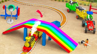 Diy tractor making mini Concrete Rainbow Bridge Construction | diy Overpass for Tractor vs Train