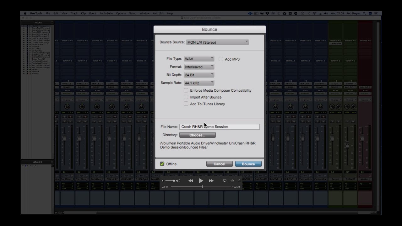 how to bounce a traack in place in protools 12