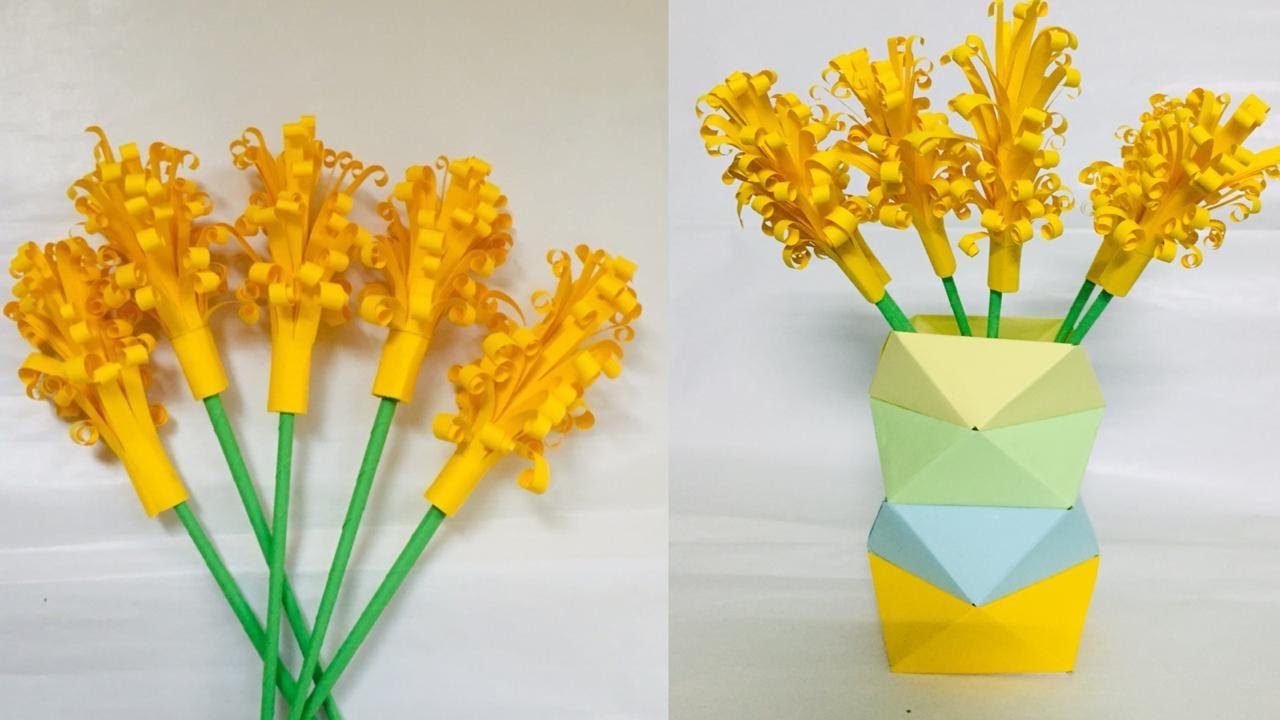 How to make yellow Flowers Paper flowers SKNGroup YouTube