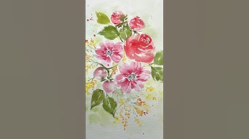 Painting watercolor FLOWERS 🌸🌺 easy drawing beautiful art #shorts #shortsfeed #howtodraw #artbrush