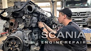 A MASTER ASSEMBLES AN ENGINE FROM A SCANIA TRUCK. + START ENGINE. DC12 HPI