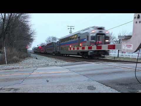 3 Trains Pass The Chestnut St Railroad Crossing in Gaithersburg, MD