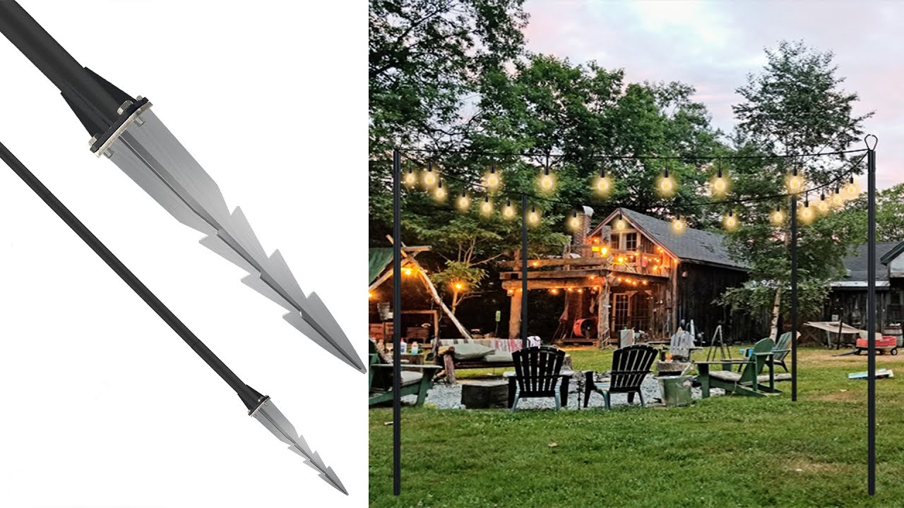 YQL Metal Patio Light Poles for Outdoor String Lights 10 Ft Hold