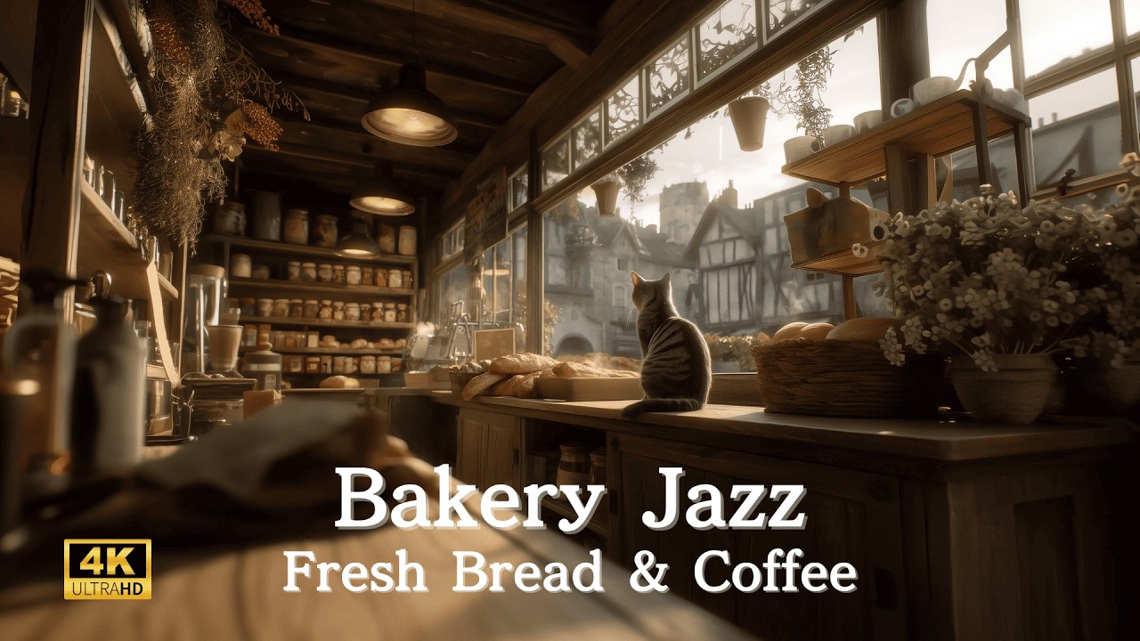 Cozy Bakery Cafe Ambience: Relaxing Jazz for Study, Work [4K]