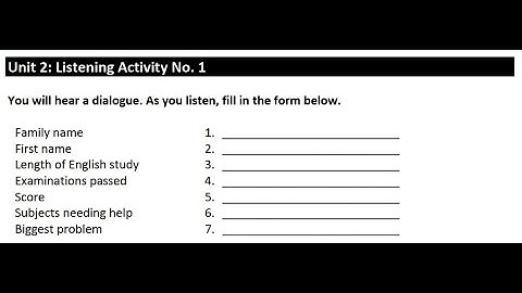 Unit 2: Listening Activity No.1