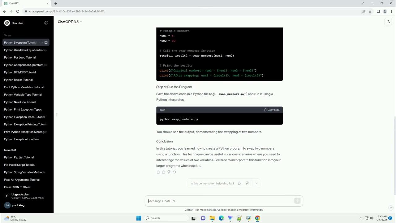 python program for swapping of two numbers using function - YouTube