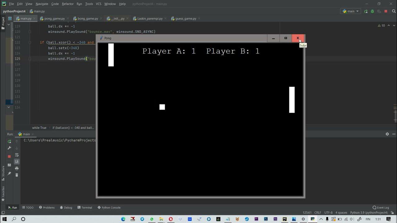 Python_Pycharm Pong Game code and gamePlay 2021 YouTube