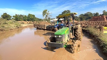 Sonalika Di-734 badly stuck in Mud with Trolley Pulling by John Deere 4WD | tractor 
