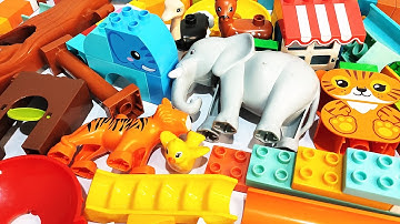 Satisfying Building Blocks Marble Run ASMR Stairs funnel and Wild Animals