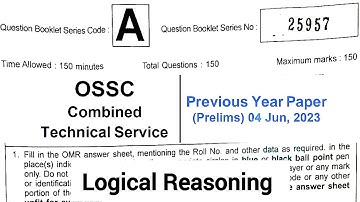 OSSC CTS Prelims // OSSC Combined Technical Service Logical Reasoning  questions 04 Jun,2023 #ossc