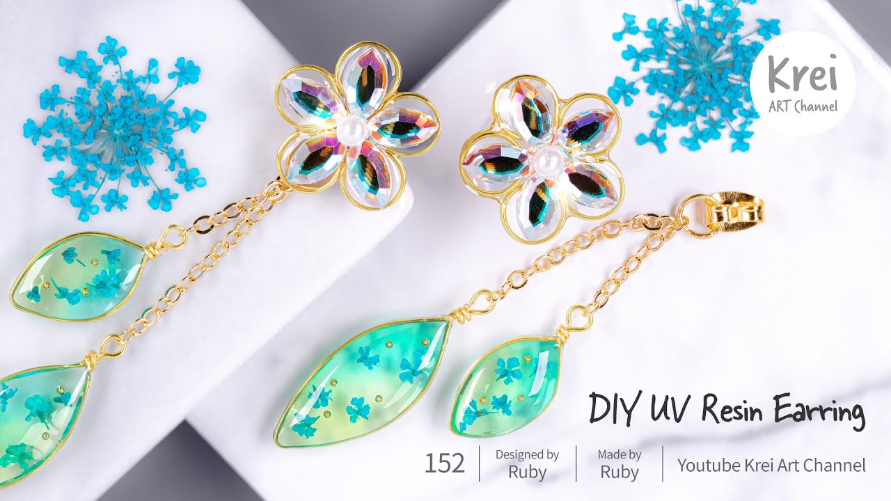 【UVレジン】DIYでドライフラワーを使ってピアスを作りました〜♪ UV Resin -DIY Dried Flower in UV Resin  Earring.