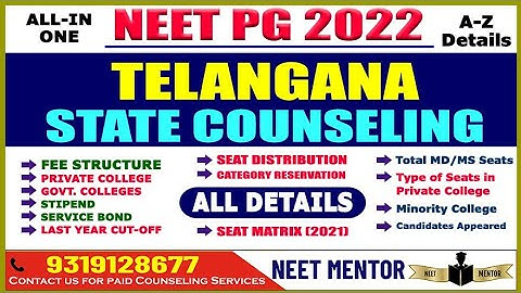 NEET PG 2022🔥 Telangana🔥 State Counseling-Fee Structure- College List- Bond- Stipend- Eligibility