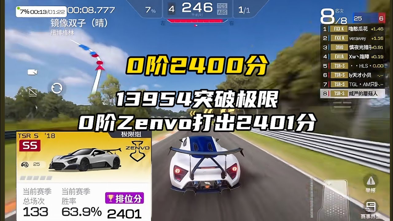 天才只是见他的门槛，13954突破极限零阶Zenvo打出2401分！ 