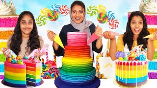 3 RAINBOW CAKE DECORATING CHALLENGE 🤩 വാശിയേറിയ റെയിന്‍ബോ കേക്ക് DECORATING ചലഞ്ച് | PULLOTHI