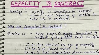 Capacity to Contract || Capacity of Parties || Indian contract act 1872