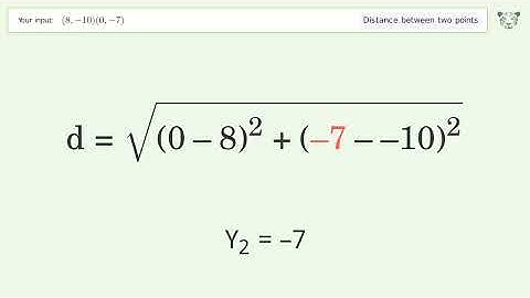 Find the distance between two points p1 (8,-10) and p2 (0,-7): Step-by-Step Video Solution