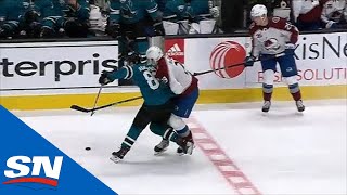 Nathan MacKinnon Leaves Game After Dangerous Hit To The Head By Sharks’ Joachim Blichfeld