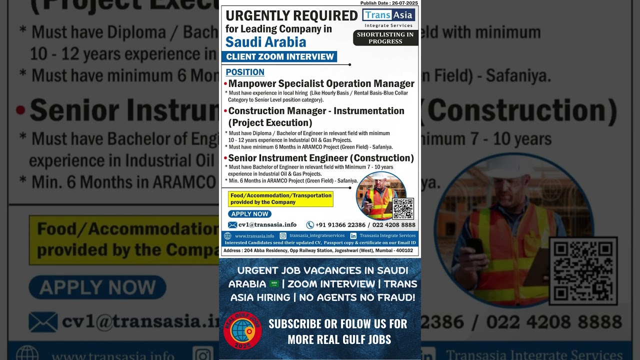 Urgent Job Vacancies in Saudi Arabia 🇸🇦 | Zoom Interview | Trans Asia Hiring | No Agents No Fraud