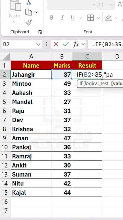 If Function In Excel Pass Or Fail #excel #shorts - YouTube