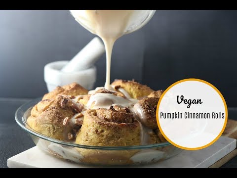 Vegan Pumpkin Cinnamon Rolls with cream cheese icing