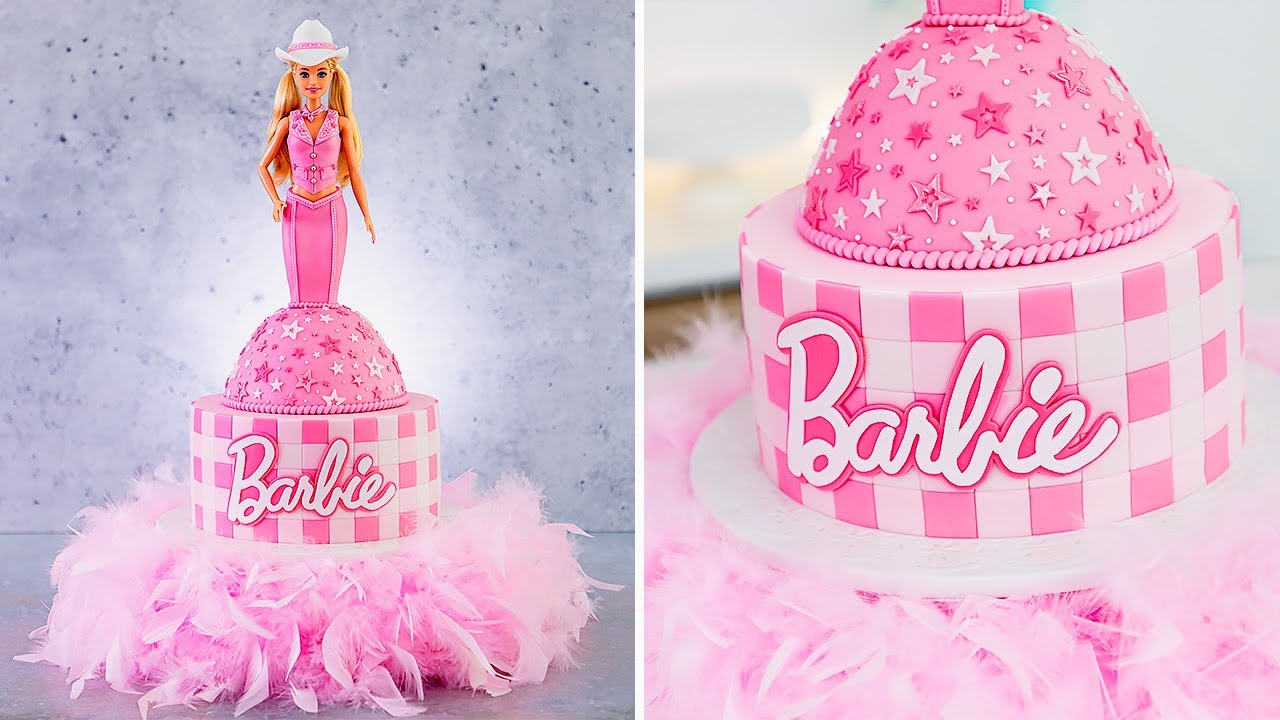 HI BARBIE!! Barbie: The Movie CAKE + Fluffy DIY Cake Stand (Super