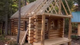 Building a log cabin on a off grid Homestead,alone Surviving Wilderness