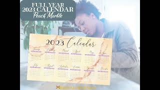 Get your 2023 Year on 1 page Peach Marble Printable Calendar No Charge