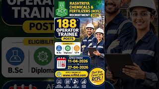 RCFL Operator Trainee Recruitment 2026 for 188 Posts  #govtjobs #job #jobskaro #army #governmentjobs