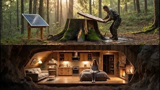 Hidden Underground Shelter in a Tree Stump | Cinematic ASMR Construction