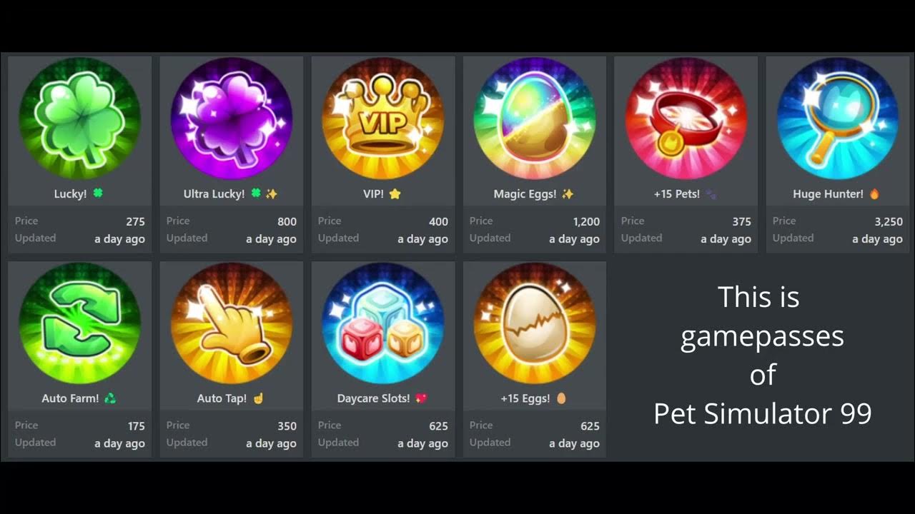 Gamepasses of Pet Simulator 99 YouTube