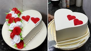 Anniversary Heart Shape Cake Flower Decorations |Amazing Anniversary Cake Design Whipped Cream Cake