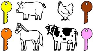 Wrong Keys with Crying Cow, Horse, Pig & Chicken - Coloring for Kids