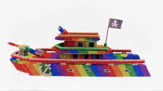 CRAZY! DIY Rainbow Magnet Balls Pirate Ship Battleship with Cannons &amp; Flag 🏴‍☠️ ASMR Build