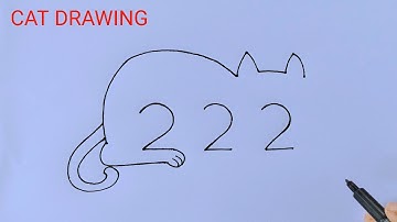 How To Draw Cat With 222 Number | Cat Drawing Step By Step | Cat Drawing Tutorial