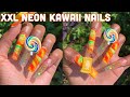 Neon Kawaii Nails | Encapsulated Après Method | XXL Tapered Square 3D Nail Art Rainbow Marble Nails