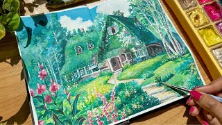 painting Studio Ghibli scenes with jelly gouache 🌱 Kiki's Delivery Service✨ MY DREAM HOUSE