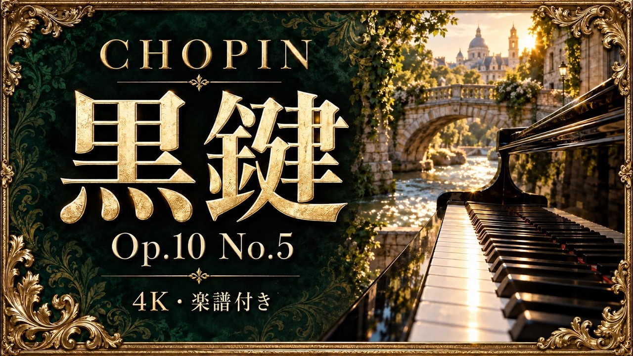 CHOPIN（ショパン）ブラック　5ピース7点セット　 150cm ショパン：黒鍵のエチュード Op.10 No.5【4K・楽譜付き】｜きらめく