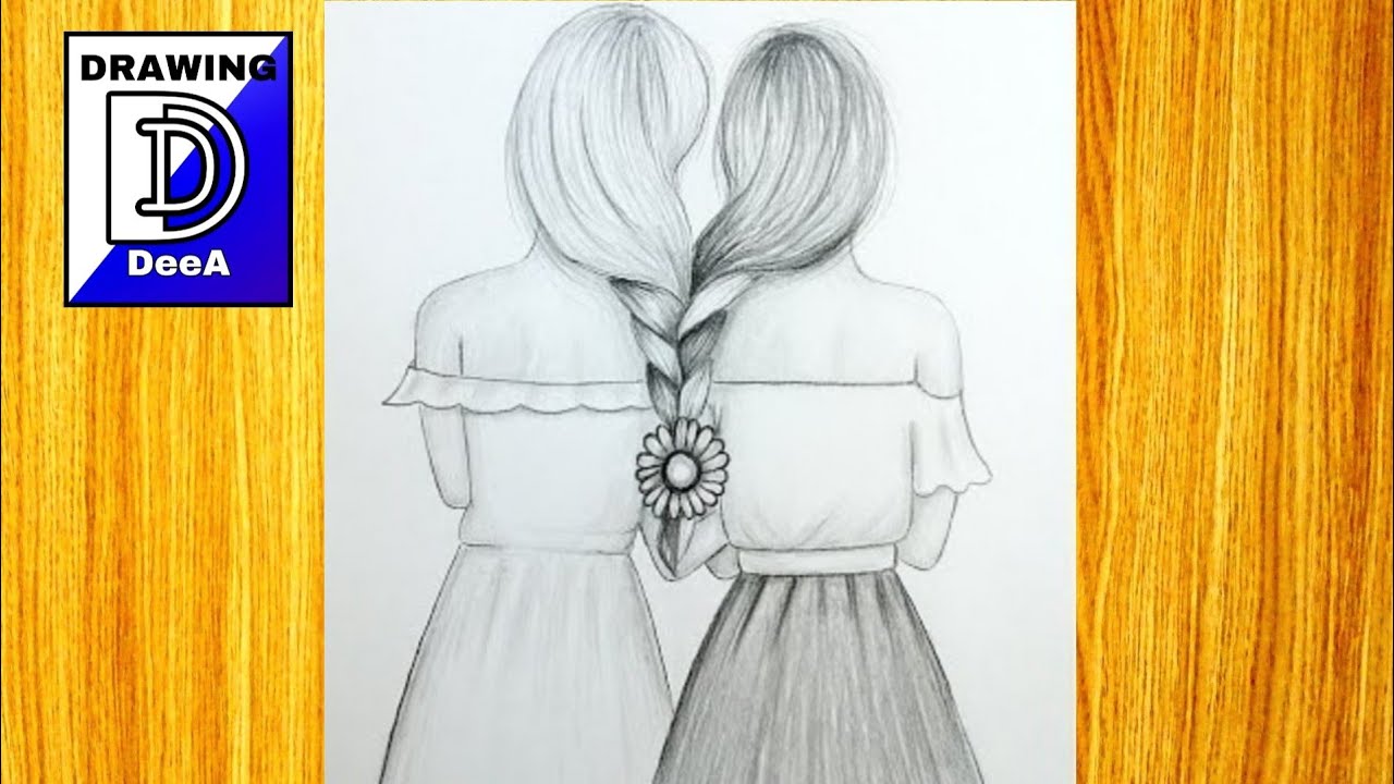 Dessin très facile - meilleurs amis / Comment dessiner deux filles