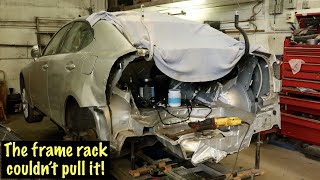 Pulling and cutting the damaged structure of the Lexus IS250