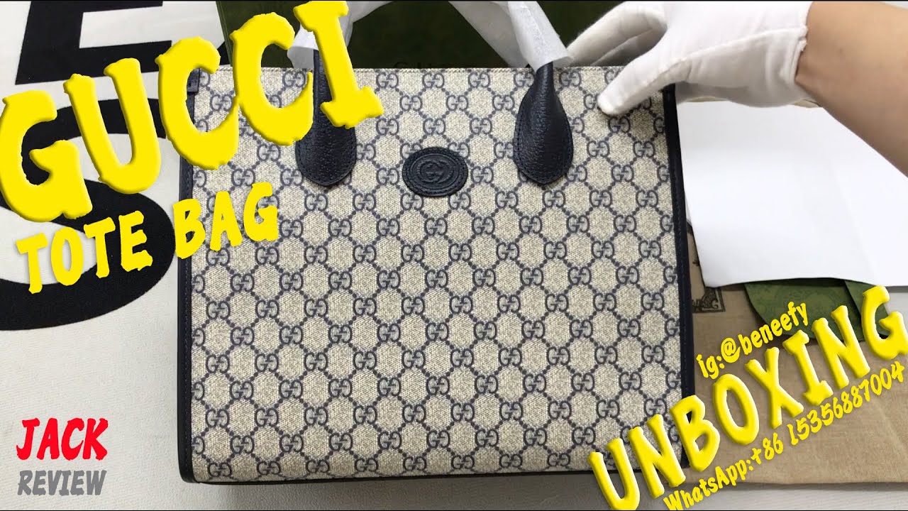 Medium tote bag with Interlocking G Beige and Blue color UNBOXING REVIEW