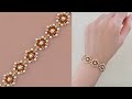 Beaded Flower Bracelet with Pearls and Seed Beads. How to Make Beaded Jewelry. Beading Tutorial