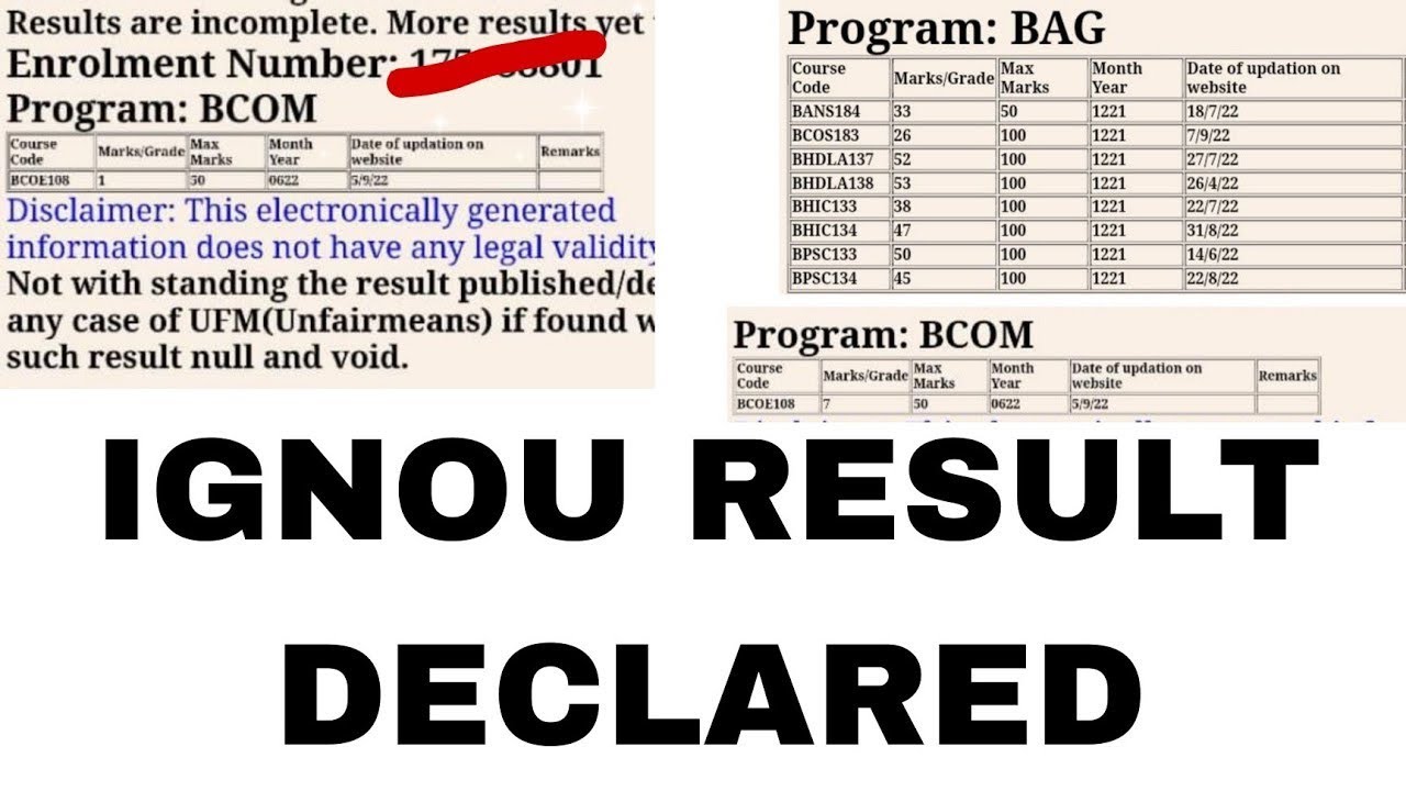 IGNOU DECEMBER 2022 EXAM RESULT DECLARER |Term End Exam Result Update ...