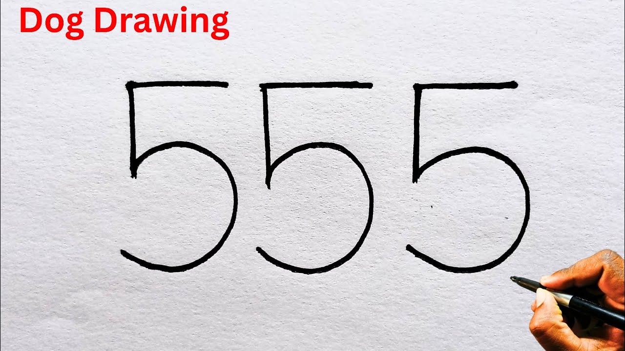 Dog Drawing Easy from Number 555 | Dog Drawing Simple Video | कुत्ता का चित्र कैसे बनाएं 